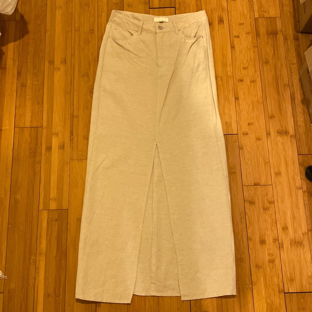 H&M Long Linen Maxi Skirt Beige
